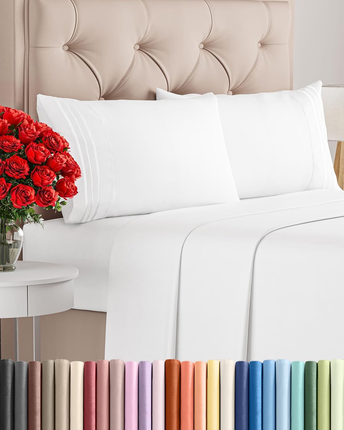 CGK Unlimited Queen Size 4-Piece Sheet Set — White Microfiber Cooling Bed Sheets